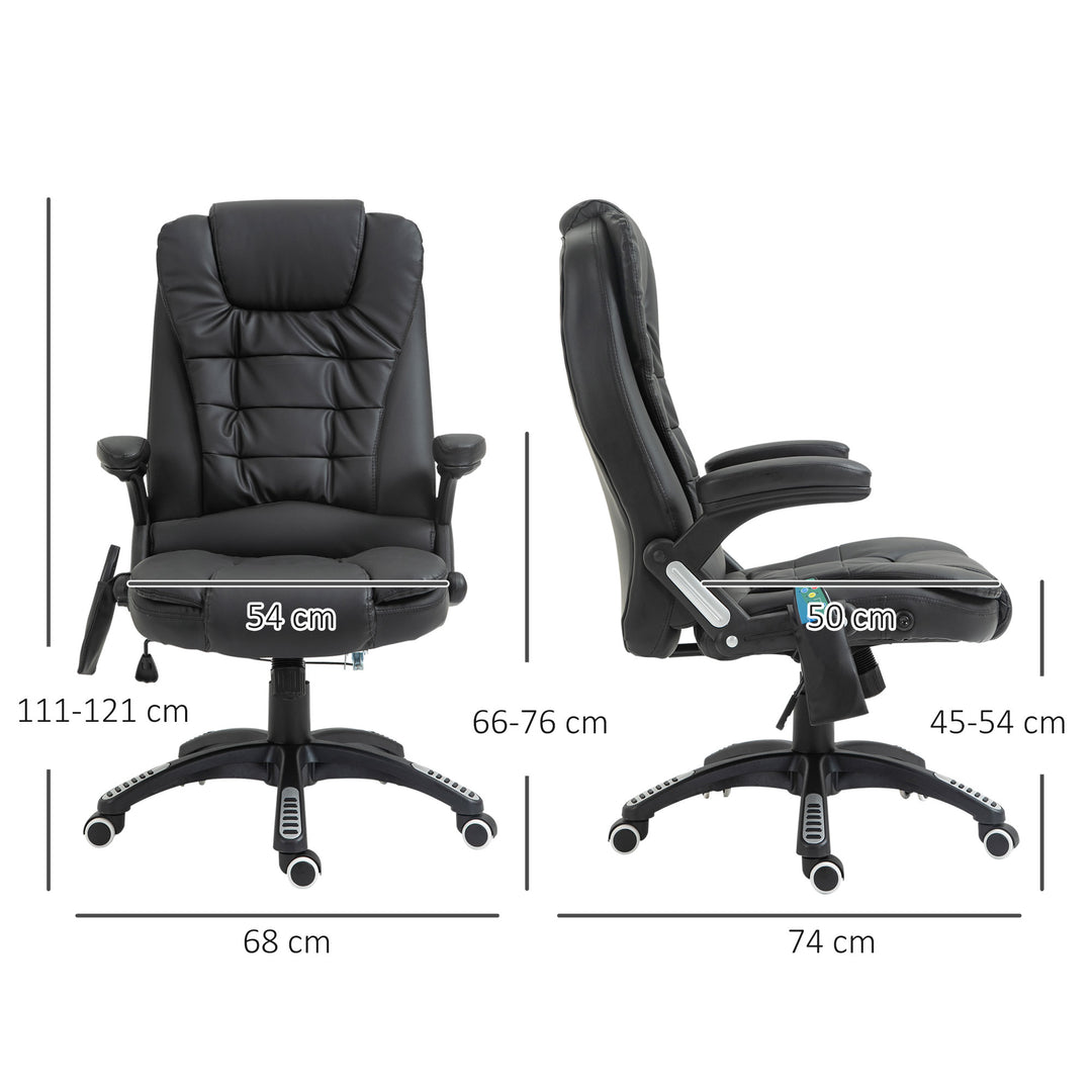 HOMCOM Massage Chair with Heat, High Back PU Leather Executive Office Chair W/ Tilt and Reclining Function, Black | Aosom UK