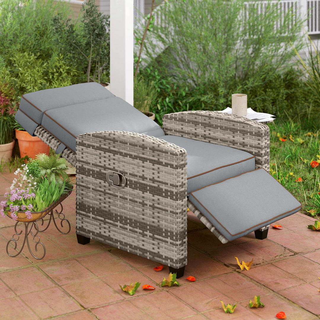 145° Reclining Rattan Armchair, with Footrest - Mixed Grey/Grey