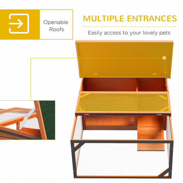 Rabbit Hutch Outdoor Guinea Pig Hutch with Run Small Animal Off-ground Duck House Hideaway Backyard with Openable Roof 125.5 x 100 x 49cm Orange