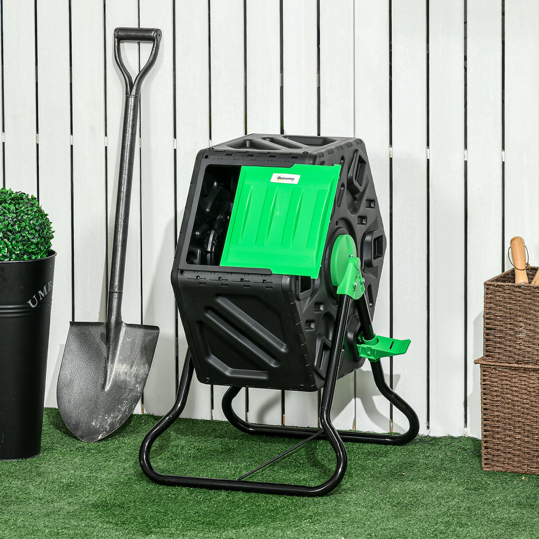 Outsunny 65L Garden Compost Bin, Single Chamber Rotating Composter, Compost Maker with 48 Ventilation Openings and Steel Legs | Aosom UK