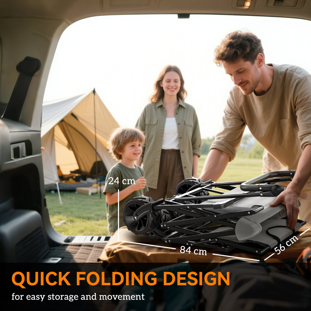 Folding Trolley Cart Storage Wagon Beach Trailer 4 Wheels with Handle Overhead Canopy Cart Push Pull for Camping, Grey