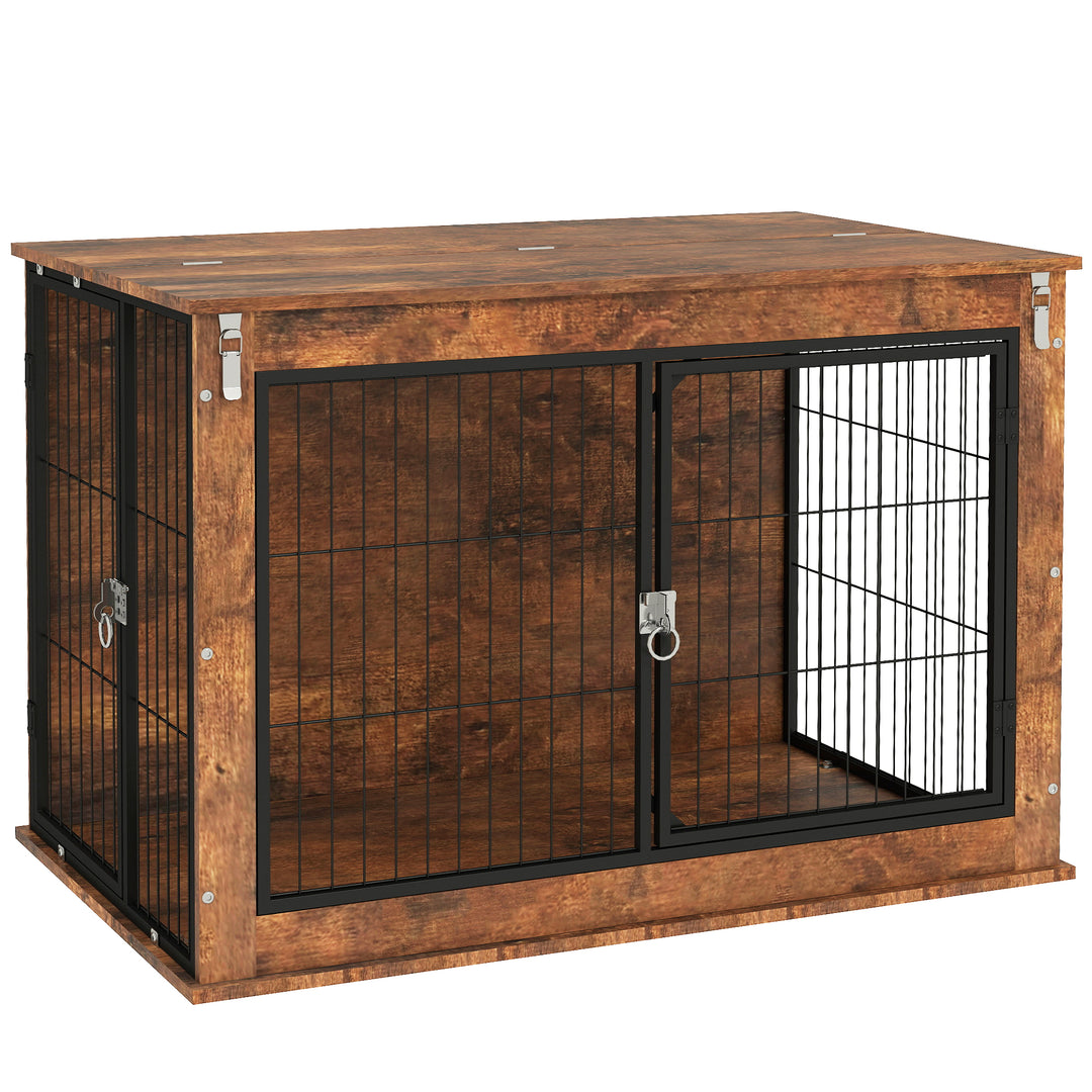 Dog Crate Furniture with Openable Top, Two Doors, for Large Dogs, Rustic Brown