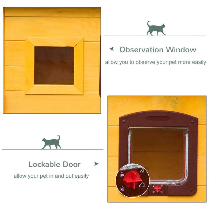 Garden Wooden Cat House Hide Cage Outdoor Pet Play Home Waterproof Roof Kitty Shelter Kennel w/ith Door & Window