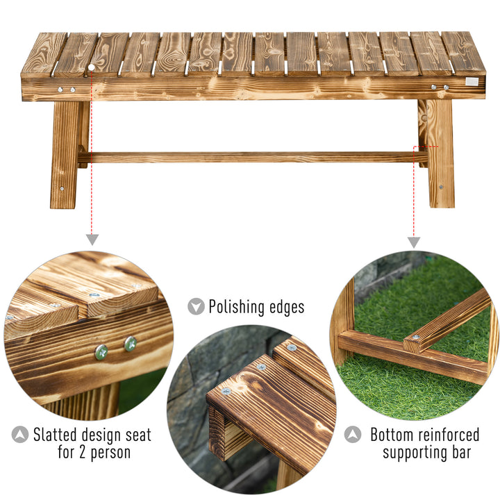 1 Piece 2-seater Outdoor Indoor Wooden Garden Bench Fir Patio Loveseat, 110L x 38W x 35Hcm, Carbonised