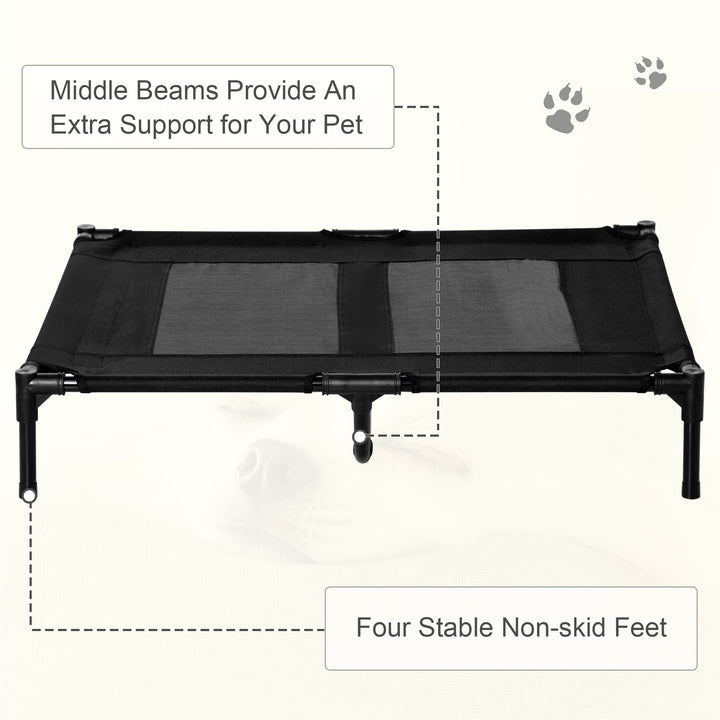 PawHut Large Elevated Dog Bed Cat Elevated Lifted Cooling Portable Camping Basket Outdoor Indoor Mesh Pet Cot Metal Frame, Black