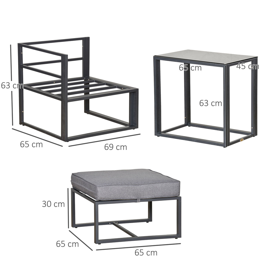 5 Piece Garden Aluminium Conversation Sofa Set Patio Furniture Set Outdoor 2 Sofas 2 Footstools End Table with Cushions
