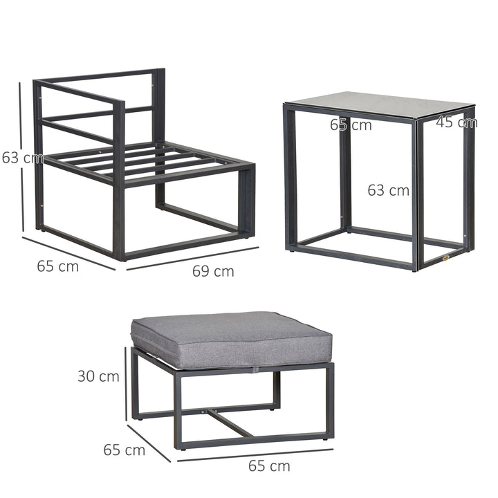 5 Piece Garden Aluminium Conversation Sofa Set Patio Furniture Set Outdoor 2 Sofas 2 Footstools End Table with Cushions