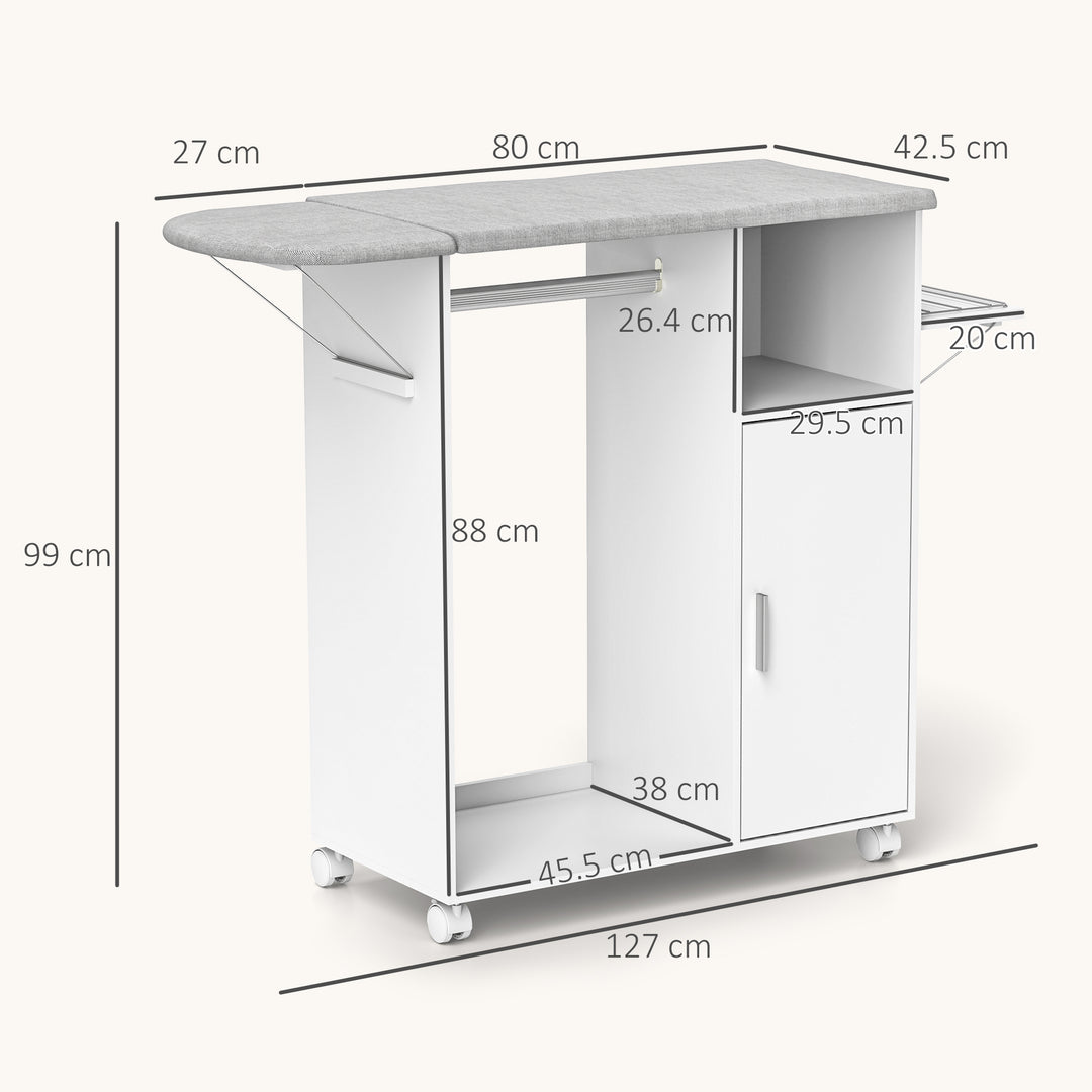 Rolling Ironing Board Cabinet, Foldable Ironing Station with Storage, Wheels for Home, Laundry Room