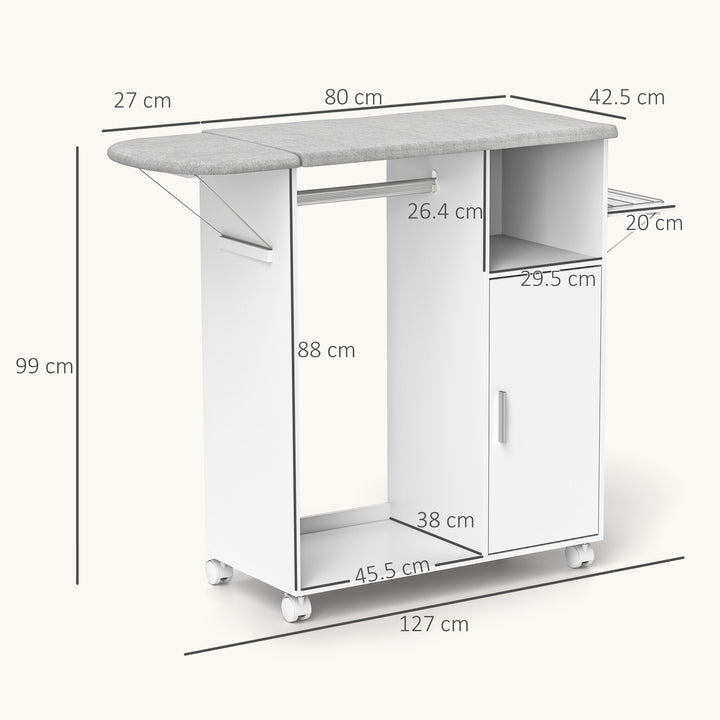 Rolling Ironing Board Cabinet, Foldable Ironing Station with Storage, Wheels for Home, Laundry Room