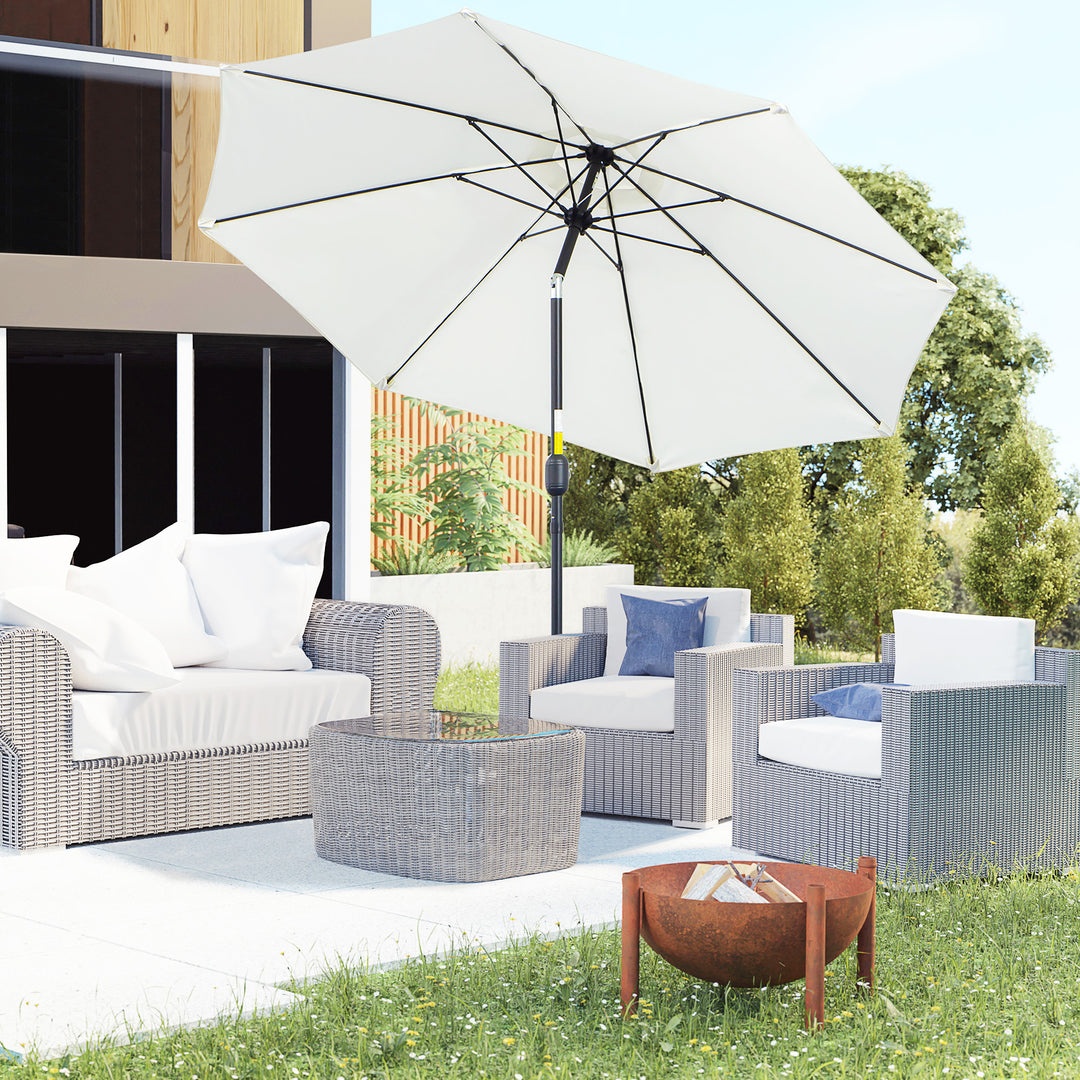 MCL 2.7M Garden Parasol Umbrella with Glass Fibre Ribs and Aluminium Frame, Tilting Sun Shade Shelter Canopy, Cream White