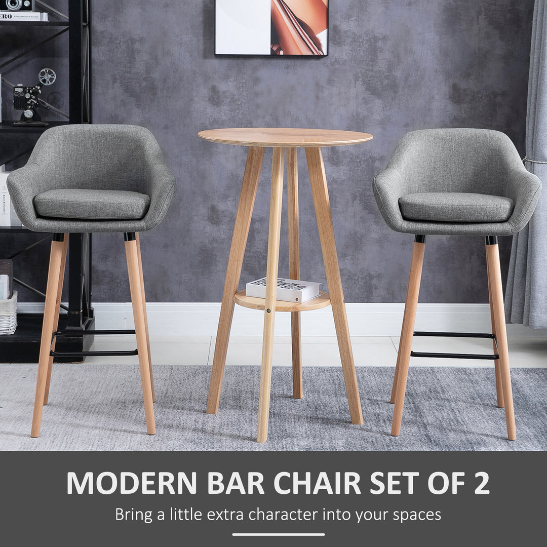 HOMCOM 2pcs Bar Chair, Wooden Counter Bar Stool with Linen Upholstery, Wood Legs, for Living Room Dining Room, Grey | Aosom UK