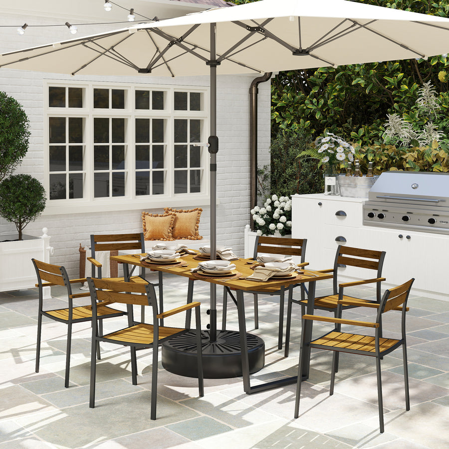 Seven-Piece Wood Panel Patio Dining Set - Brown/Black