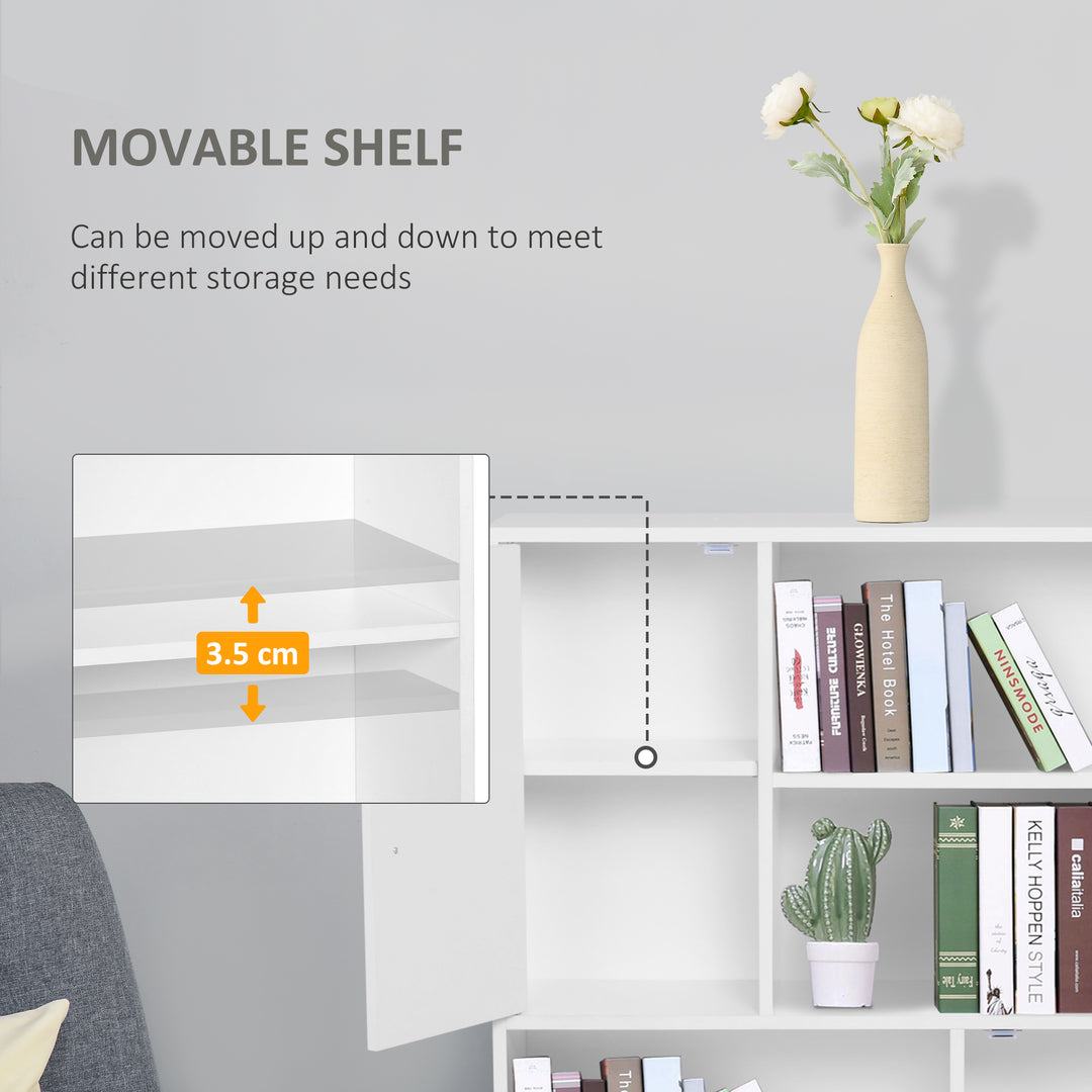 MCL Sideboard Bookshelf Free Standing Bookcase Shelves Unit Display Storage Cabinet w/ Adjustable Shelves, Wooden Leg, Two Doors, White