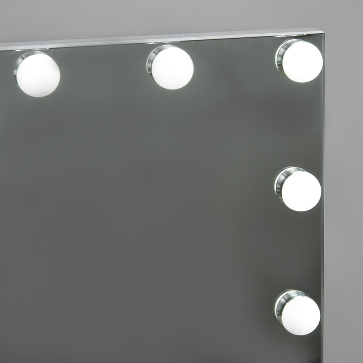 HOMCOM Hollywood Vanity Mirror, Lighted Makeup Dressing Table Mirror, 12 Dimmable LED Bulbs, USB Power Supply, White.