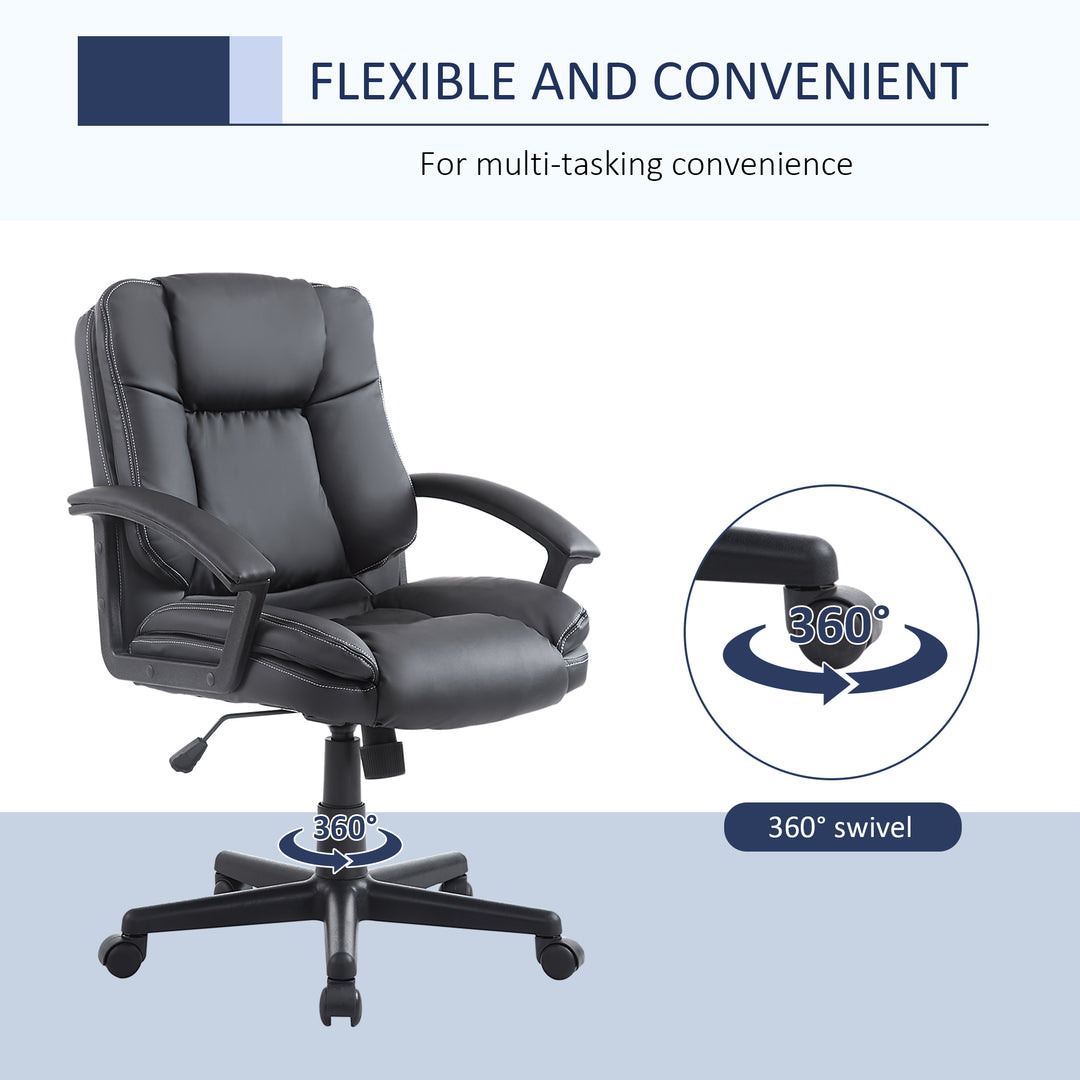 Office Chair, Computer Desk Chair, PU Leather Mid Back Executive Chair with Adjustable Height and Swivel Rolling Wheels for Home Study, Black