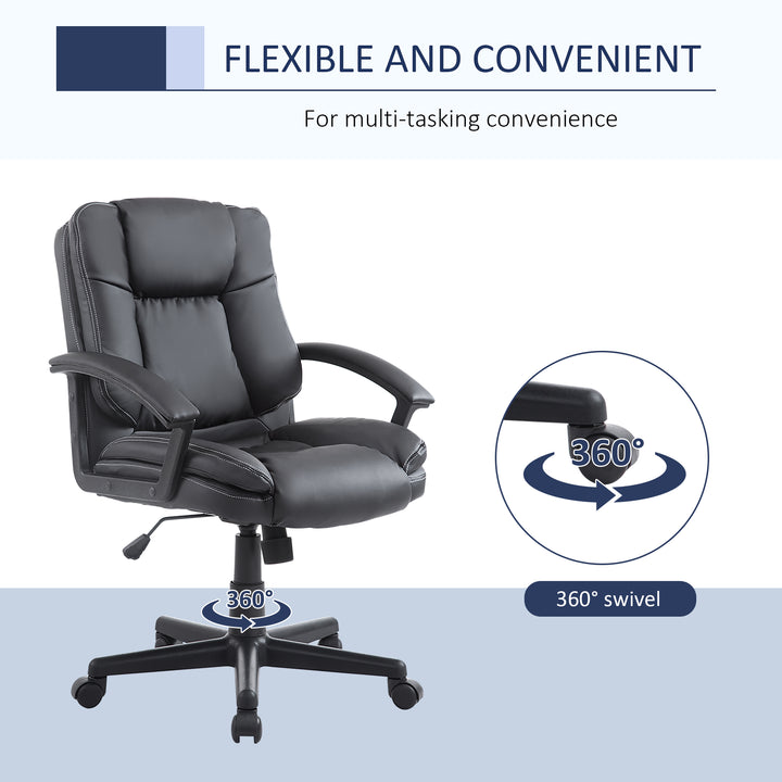 Office Chair, Computer Desk Chair, PU Leather Mid Back Executive Chair with Adjustable Height and Swivel Rolling Wheels for Home Study, Black