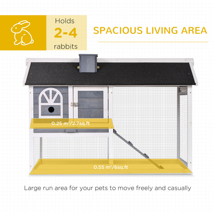 Wooden Rabbit Hutch and Run with Sliding Tray, Ramp, Water-resistant Roof, for 2-4 Rabbits, Grey