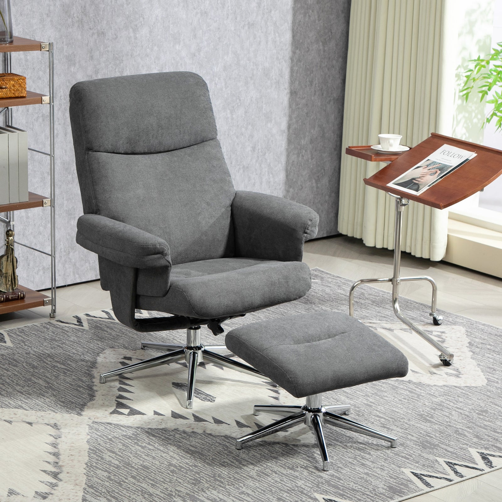 Velvet-Feel Recliner Chair and Ottoman - Dark Grey