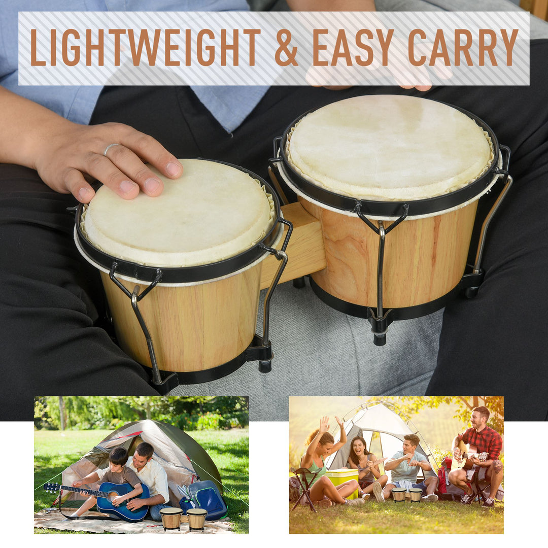 Wooden Bongo Drum Set 7.75" & 7" w/ Drum Head, Percussion Instrument, Drums, Tuning Wrench For Adults Beginners