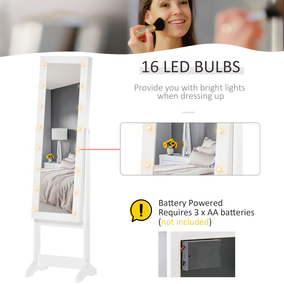 HOMCOM Mirrored Jewelry Cabinet Full Body with LED Light, 3 Angle Adjustable, for Rings, Earrings, Bracelets, Cosmetics, Warm White