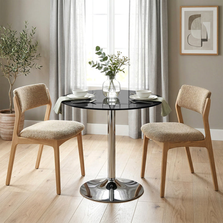 Round Bar Table, Modern Dining Table with Tempered Glass Top and Steel