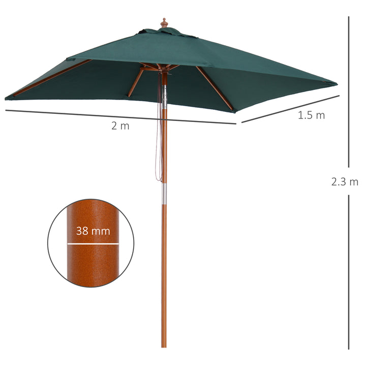 2m x 1.5m Garden Parasol Umbrella with Tilting Sunshade Canopy, Outdoor Market Table Umbrella with Wood and Bamboo Frame, Green