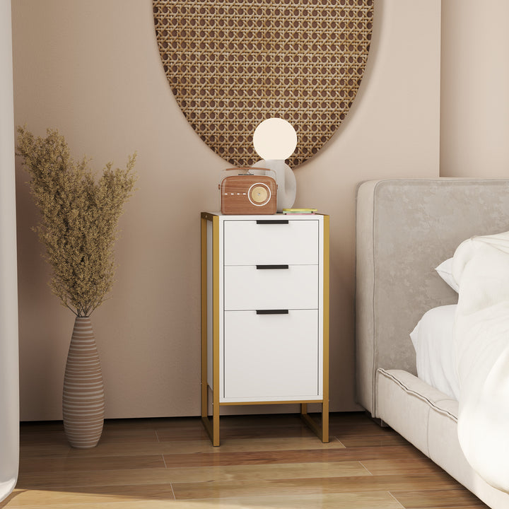 Bedroom Chest of Drawers, Industrial 3-Drawer Dresser, Storage Drawers Unit with Metal Frame for Living Room, White