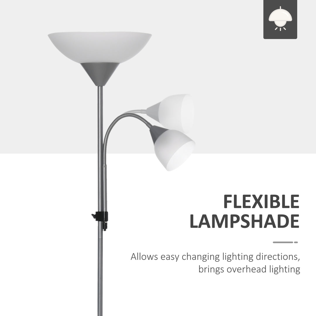 MCL LED Floor Lamp for Living Room, 180cm Tall Standing Lamp, Mother and Child Uplighter with Adjustable Gooseneck, Silver Tone