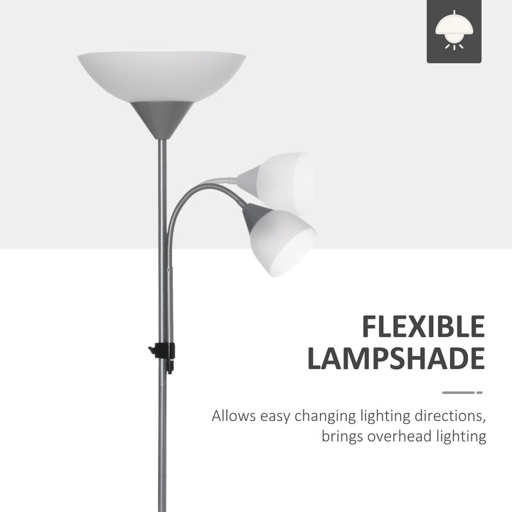 LED Floor Lamp for Living Room, 180cm Tall Standing Lamp, Mother and Child Uplighter with Adjustable Gooseneck, Silver Tone