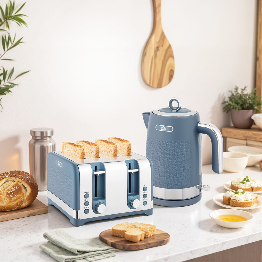 MCL Sleek Textured Kettle and Four-Slice Toaster Set - Blue