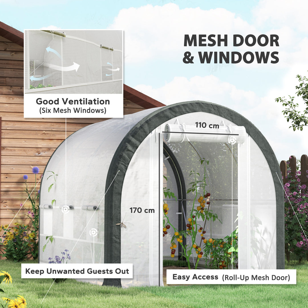 3 x 2(m) Walk-In Tunnel Greenhouse, with Accessories - White