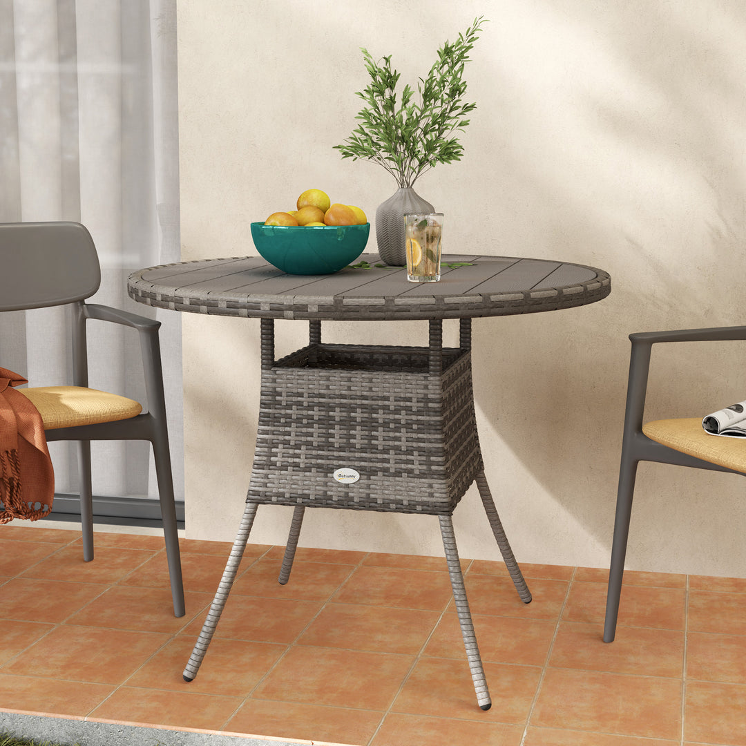 90cm Four-Person Wood-Effect Rattan Table - Grey