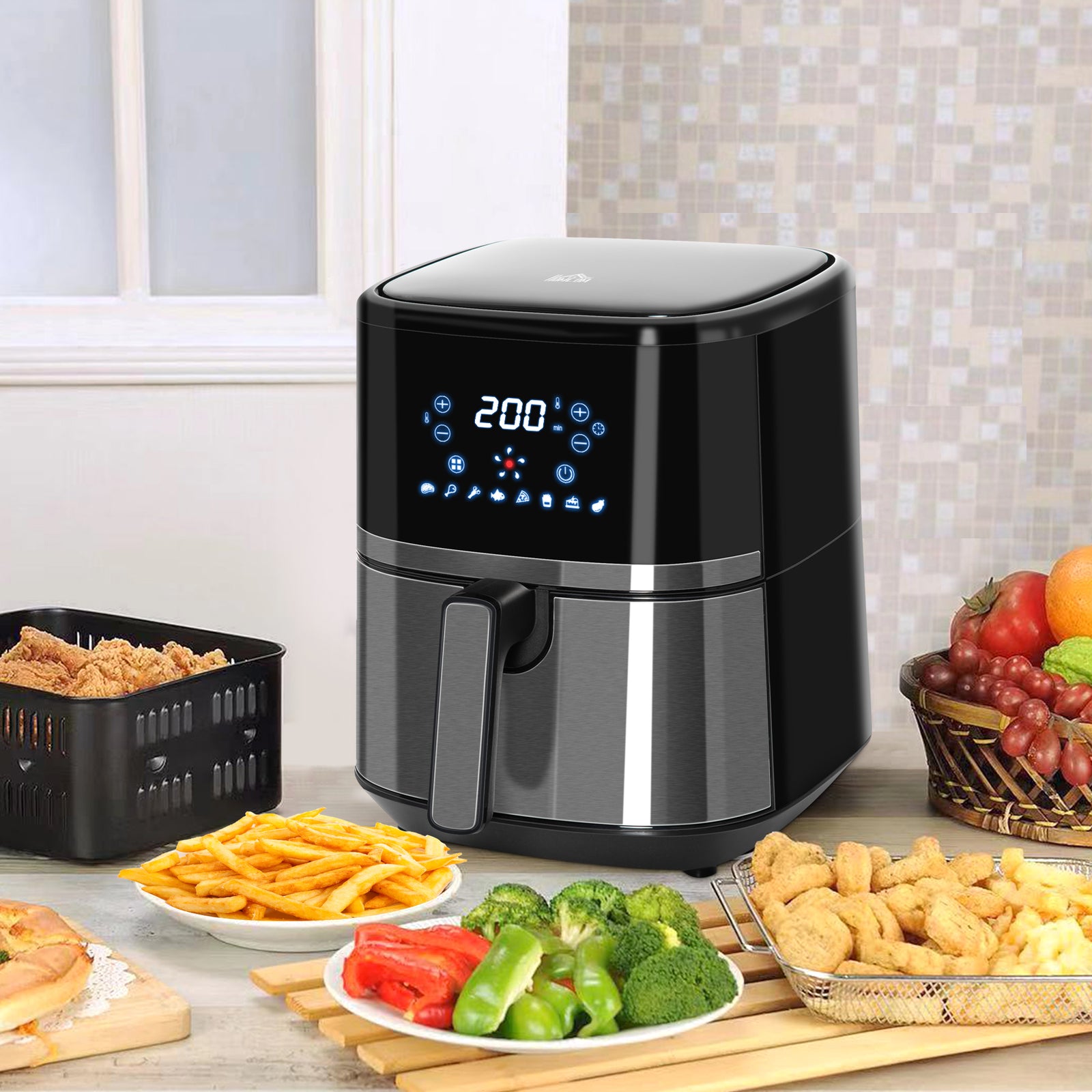 4.5L Air Fryer, 8-in-1 Digital Air Fryer Oven with Rapid Air Circulation, Temp Control & Timer, Non-stick Basket, Oil-Free Cook, 1500W, Black