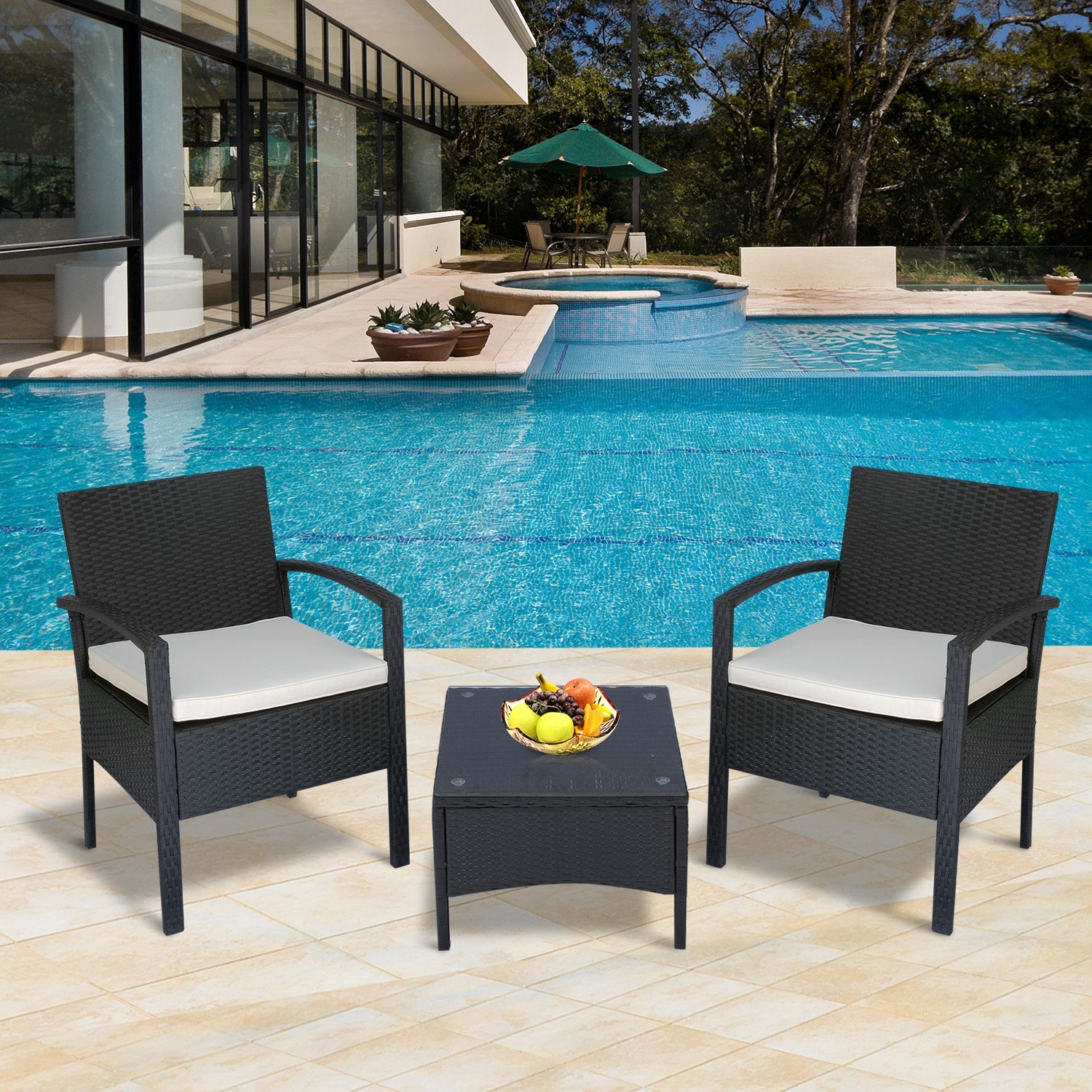 2 Seater Rattan Bistro Set, Steel-Black