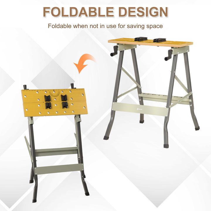 4-in-1 Work Bench, Folding Clamp Table w/ 4 Adjustable Clamping Pegs for DIY Home Garage, Grey