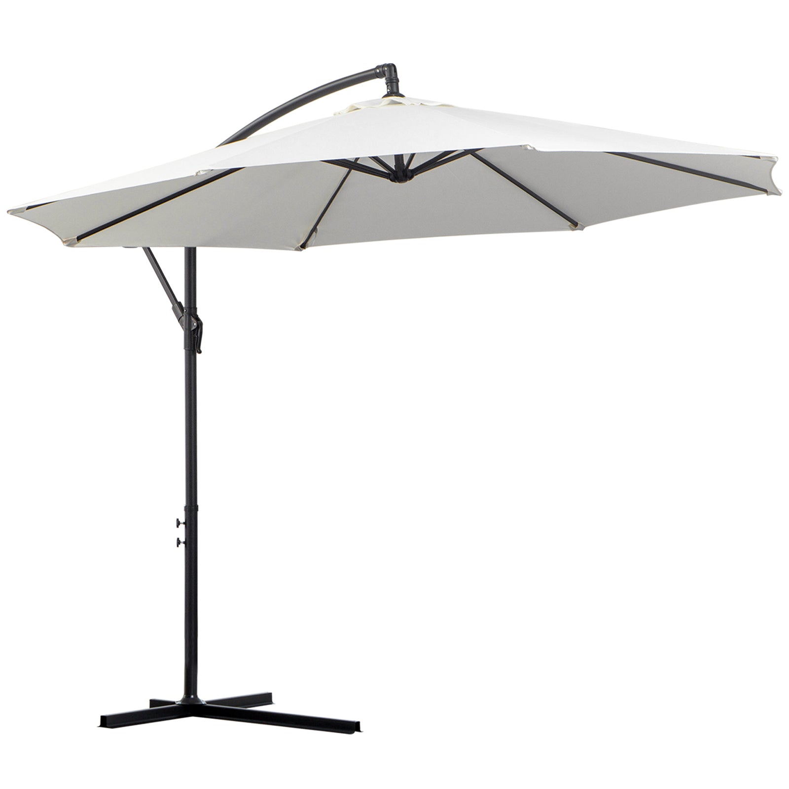 3m Banana Umbrella Parasol, Offset Cantilever Parasol Umbrella with Cross Base, Cream White