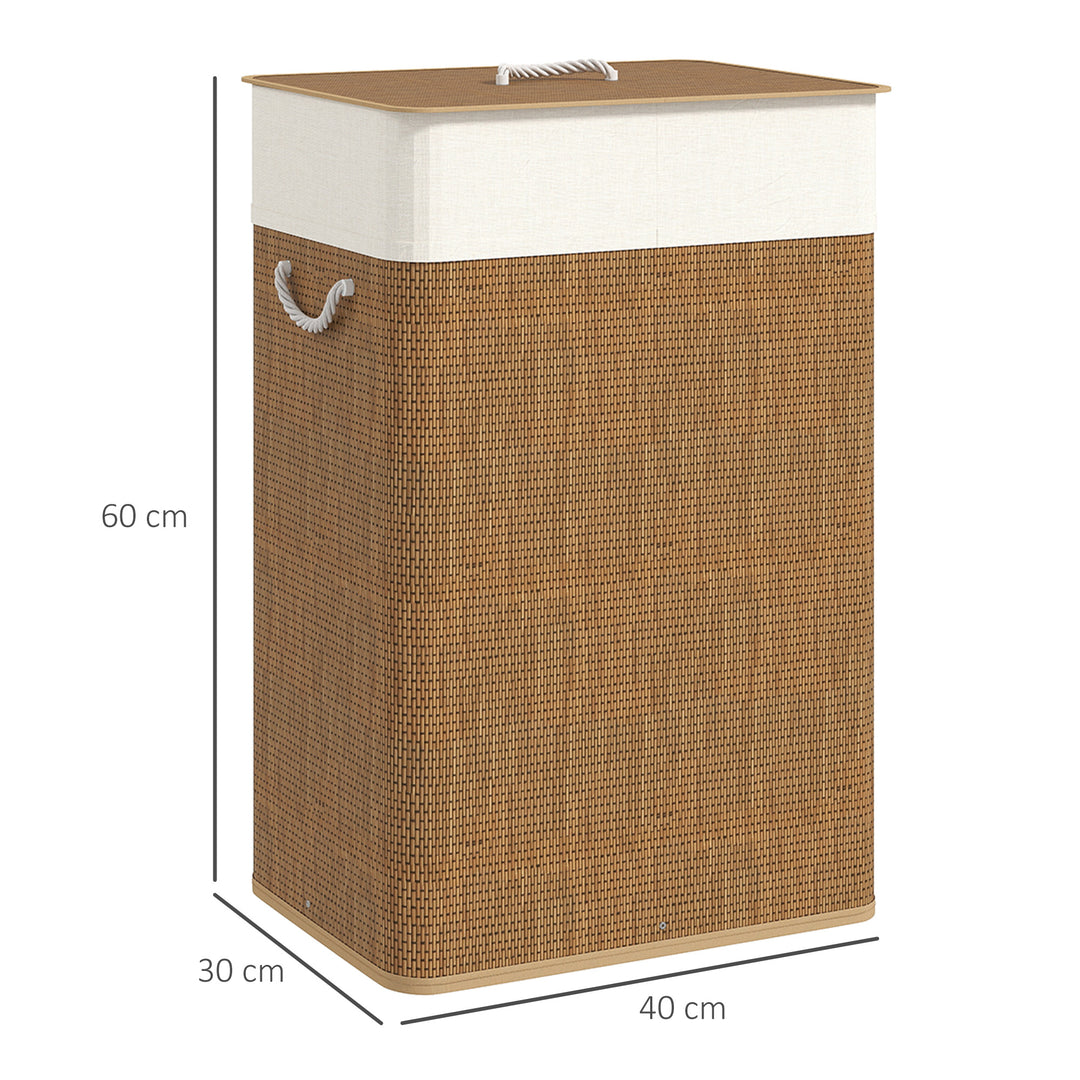 Bamboo Laundry Basket with Lid, 72L Laundry Hamper with Rope Handles, Washing Basket with Removable Washable Liner Bag for Bathroom, Bedroom, Brown
