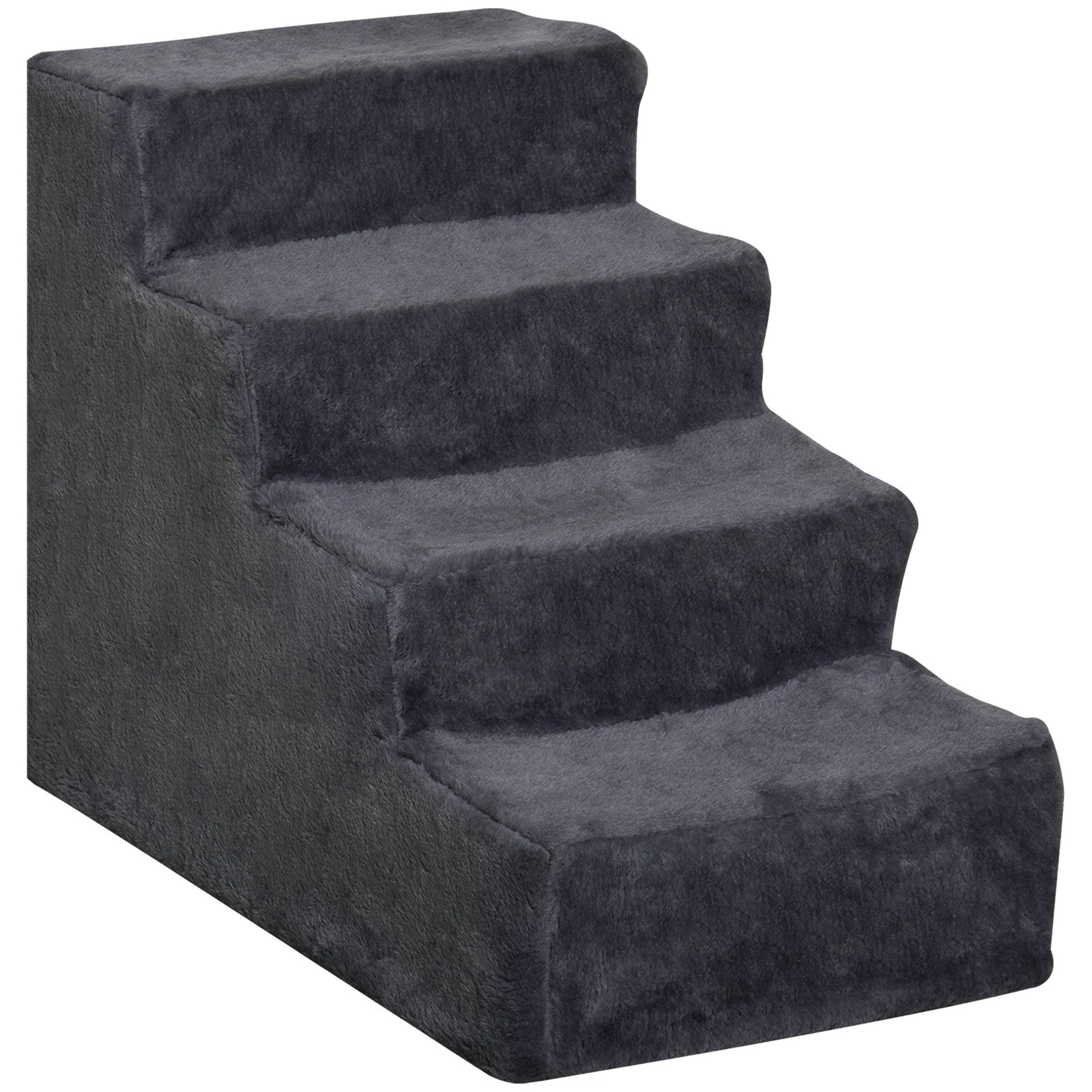 Four-Step Dog Stairs, with Washable Plush Cover, for High Bed Sofa, Dog Stairs for Small Dog and Cat - Dark Grey