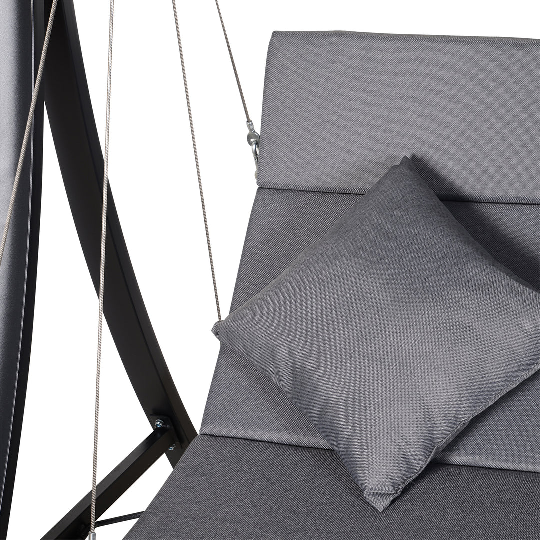 3 Seater Garden Swing Seat Outdoor Swing Chairs Chaise Lounge Padded Seat Hammock Canopy Porch Patio Bench Bed Recliner Sun Lounger - Grey