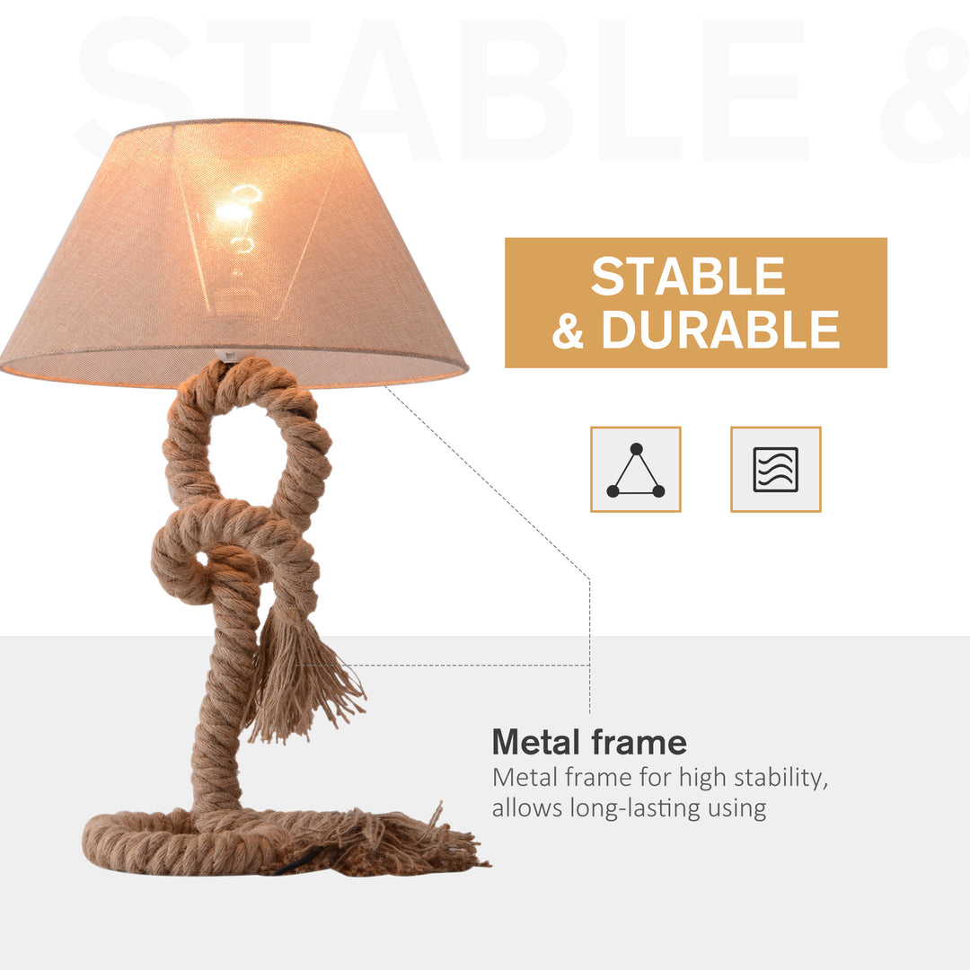 HOMCOM Bedroom Table Lamp, Bedside Light with Indispensable Nautical Twisted Rope, Glow E27 for Bedroom Living Room, Beige | Aosom UK