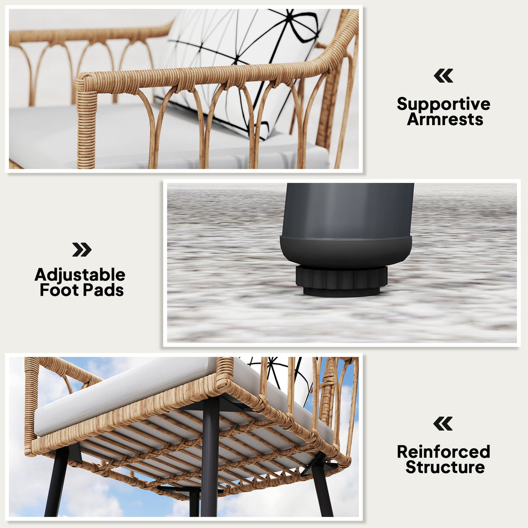 5 Piece Patio Rattan Dining Set, Wicker Garden Table and Chairs w/ Removable Seat & Back Cushions, Round Tempered Glass Tabletop, Parasol Hole, Outdoor Furniture Conservatory Set, Light Brown