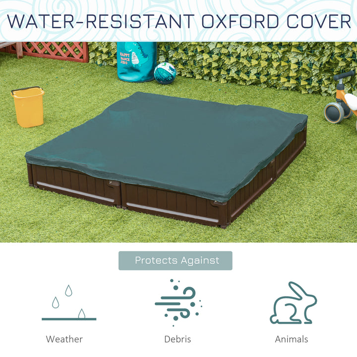 Sand Pit Children's Plastic Sandpit w/ Water-Resistant Oxford Cover Bottom Fabric Liner kid Playset for 3-12 years old, Garden, Outdoor - (Brown)
