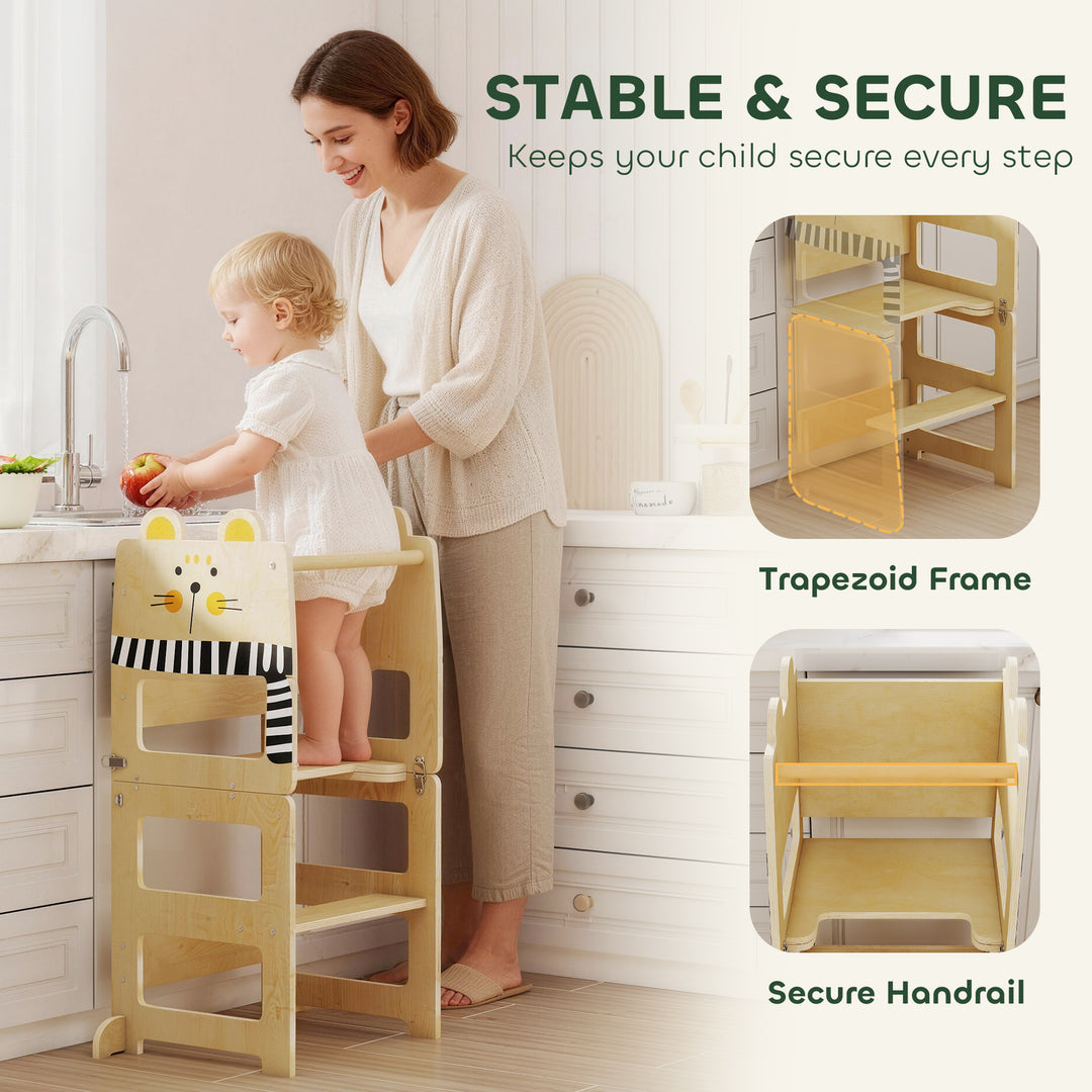 Toddler Step Stool, Standing Tower with Chalkboard, 3-in-1 Cat-Shaped Step Stool for Kitchen Counter