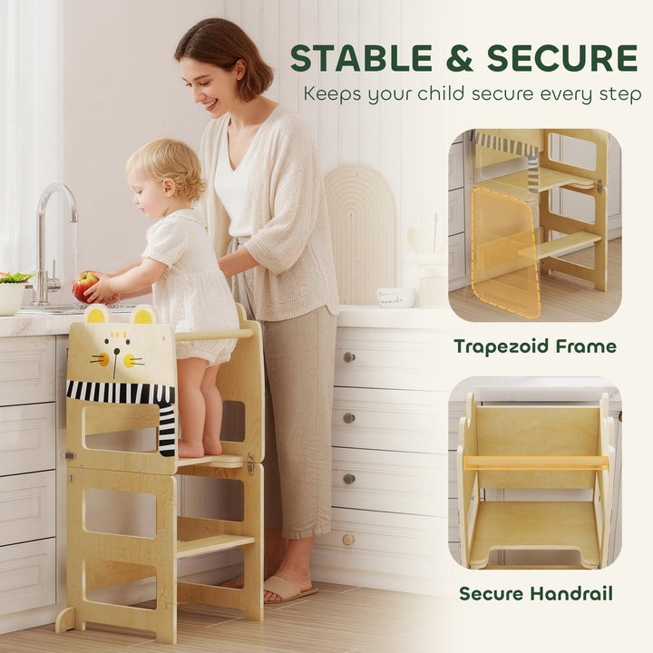 Toddler Step Stool, Standing Tower with Chalkboard, 3-in-1 Cat-Shaped Step Stool for Kitchen Counter