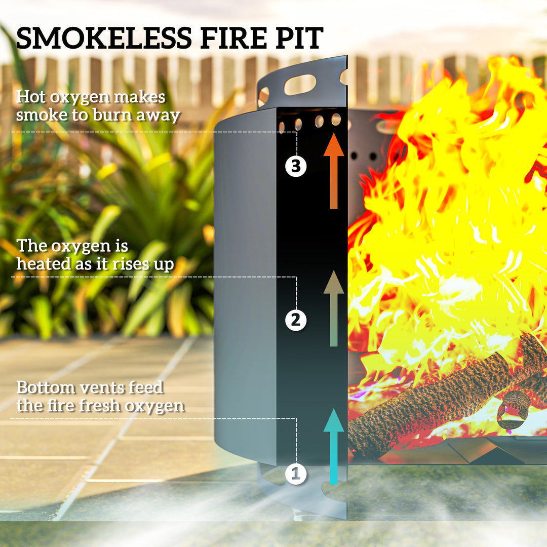 Smokeless Fire Pit, 48.5cm Portable Wood Burning Firepit with Poker for Garden Camping Bonfire Party, Metal, Dark Grey