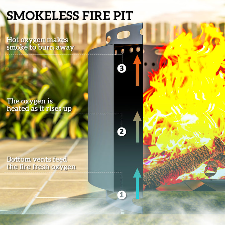 Smokeless Fire Pit, 48.5cm Portable Wood Burning Firepit with Poker for Garden Camping Bonfire Party, Metal, Dark Grey