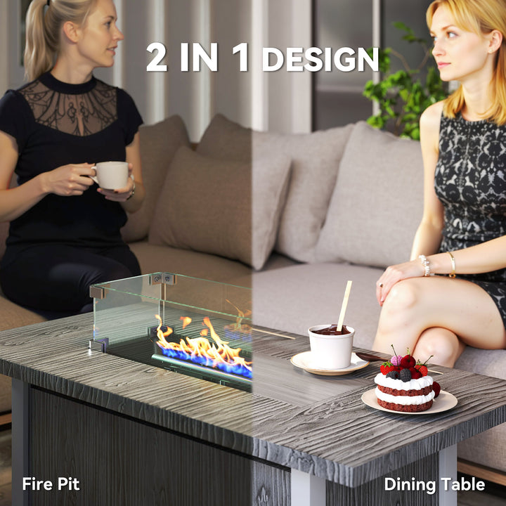 50,000 BTU Gas Fire Pit Table with Cover and Glass Screen - Dark Grey