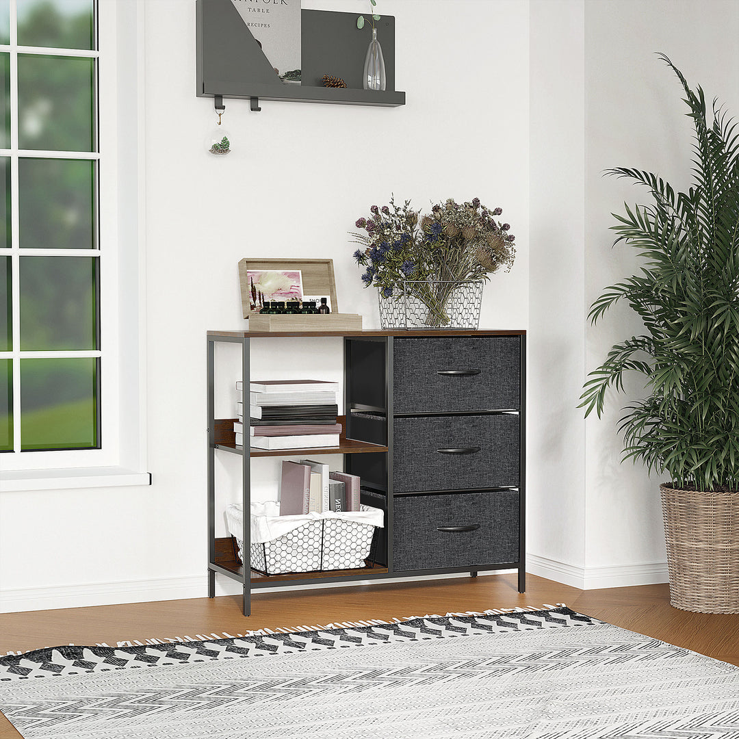 MCL Chest of Drawers Storage  Dresser Cabinet Organizer with 3 Fabric Drawers and 2 Display Shelves for Living Room, Bedroom, Hallway, Black