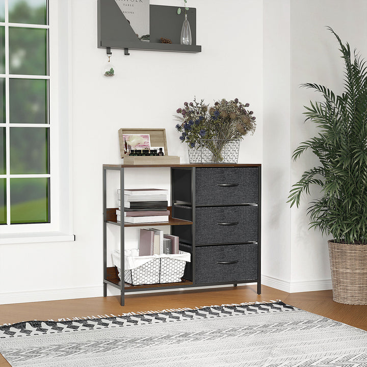 MCL Chest of Drawers Storage  Dresser Cabinet Organizer with 3 Fabric Drawers and 2 Display Shelves for Living Room, Bedroom, Hallway, Black