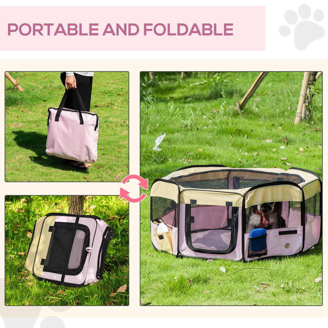 MCL Fabric Pet Whelping Box Dog Cat Puppy Playpen Rabbit Guinea Pig Play Pen in Pink With Carry Bag Small Dia 90 x 41Hcm